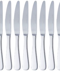 Amazon Basics Messer für den Tisch, Edelstahl, Runder Rand, 12er Packung, Silberfarben Amazon Basics Silberschimmer Ta