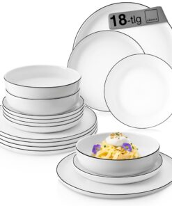 SÄNGER Tafelservice Marlo Black Rim Weiss 18 Teile Porzellan 6 Personen Modern Form Premium Collection