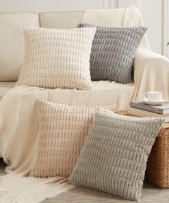 Boho Kissenbezug 4er Set Neutral Flauschig Kordsamt Dekokissenbezug für Sofa und Schlafzimmer Grau Taupe Beige Farbverla