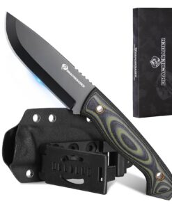 AQUILA-X Quertragend Gürtelmesser Schwarz 10,7 cm Scandi-Grind D2 Stahl