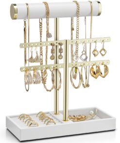 Vlando Schmuck Organizer 3 Etagen Gold Lederner Armbandhalter Weiß
