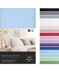 VelvetHome Spannbettlaken 100% Gekämmte Baumwolle 200x200cm Premium Qualität Hell-blau