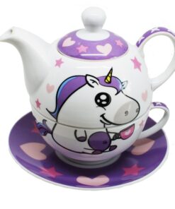 EinhornLiebe 4-teiliges Porzellan Teeservice Tea for One | EinhornLiebe Porzellan Teekanne mit Tasse für Einzelfrau ode