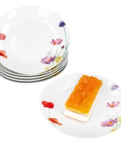 MamboCat Marie Porzellan-Frühstücksteller 6er Set mit Blumenwiese-Dekor für Salat Dessert Fingerfood