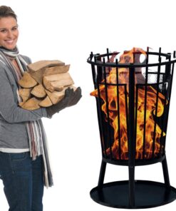 Robuster Eisen-Feuerkorb 61x40 cm mit Funkenschutz & Bodenplatte – Ideal für Garten, Terrasse & Lagerfeuer