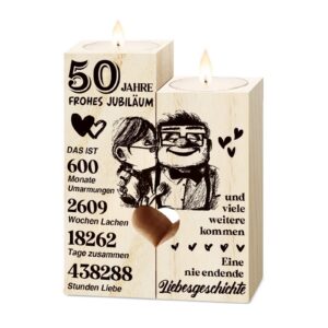 Goldene Hochzeit Geschenke - Kerzenständer aus Holz für Glückliche Paare zur 50. JahrestagCelebration Deko 50. Hochzeits