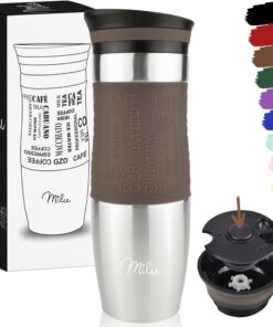 Milu Thermobecher Kaffee to go 450ml - Trinkbecher aus Edelstahl - Doppelwand Isolierung - 100% Auslaufsicher - Braun