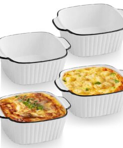 Kleine Auflaufform Keramikm 4er Set für Heißluftfritteuse und Mikrowellenherd (Weiß, 14,5 x 11,5 x 5,5cm) Mini Auflauf