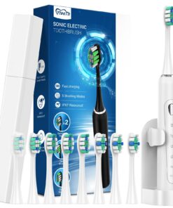 Elektrische Zahnbürste mit Schalltechnologie für Erwachsene und Kinder, 5 Modi, Reiseetui, 40000 VPM, 8 Zahnbürstenköpfe