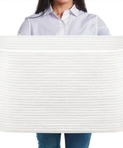 **Weißer geflochterner Wäschekorb für Decken und Kleidung - 63L, Baumwollfertigung, praktische Aufbewahrung für das Lau