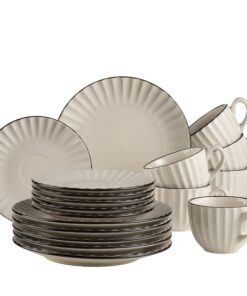 MÄSER 931968 Serie Osita, Retro Kaffeeservice für 6 Personen, Steinzeug, schönes Wellenprofil, 18 Teile Set