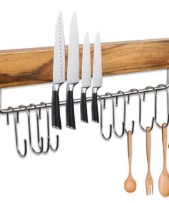 Magnetleiste Messer - 43 cm magnetisch, extrem selbstklebend, 10 Haken, ideal für Küchenregale