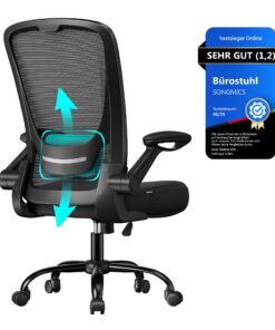SONGMICS Bürostuhl, ergonomisch gestaltet für Schreibtischarbeiter, mit gepolsterter Lendenstütze und Wippfunktion, 53 c