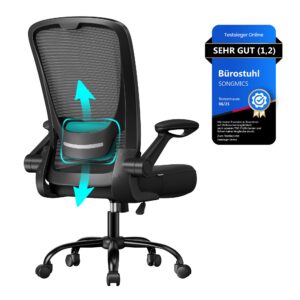 SONGMICS Bürostuhl, ergonomisch gestaltet für Schreibtischarbeiter, mit gepolsterter Lendenstütze und Wippfunktion, 53 c