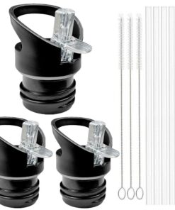 3er Set Strohdeckel Schwarz für Wide Mouth Wasserflaschen - Tragbarer Verschluss mit Strohhalm