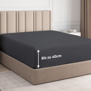 Spannbettlaken 180x200 cm – 40 cm Steghöhe – Aus gebürsteter Polyester-Mikrofaser – Ideal für Boxspringbetten – Passt au