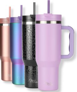 Milu Thermobecher 1200ml – doppelwandig isoliert, 48h Eis/24h kalt/12h heiß, Edelstahl Tumbler mit Griff und Strohhalm (