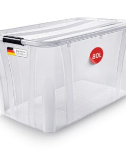 KONZEPT Aufbewahrungsbox 80 L mit Deckel – robuste Verschlussclips & verstärkter Boden, ideal für Küche & Haushalt – BPA