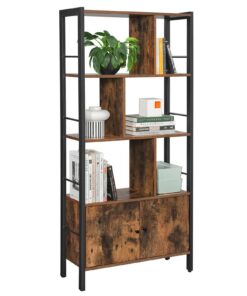 VASAGLE Bücherregal, geräumiger Bücherschrank mit 4 offenen Regalebenen für Wohnzimmer und Büro, vintagebraun-tintenschw