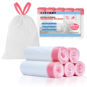 KITBEST 100 Stück Müllbeutel 20L Reißfest & Dicht, Perfect für Hausmüll & Recyclat - Extra Starke Müllsäcke mit Zugband