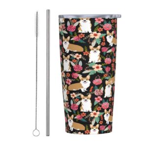 ANGYANG Corgi Floral Dog Vintage Florals Vacuum Travel Tumbler 20 Oz Wasserflasche Edelstahl Kaffeetasse | ANGYANG Corg