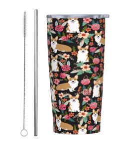 ANGYANG Corgi Floral Dog Vintage Florals Vacuum Travel Tumbler 20 Oz Wasserflasche Edelstahl Kaffeetasse | ANGYANG Corg