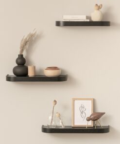 Kazai.® Wandregal-Set 'Toke' | 3 Schwebende Echtholzregale Eiche Schwarz | Für Bad, Küche, Wohnzimmer & Schlafzimmer