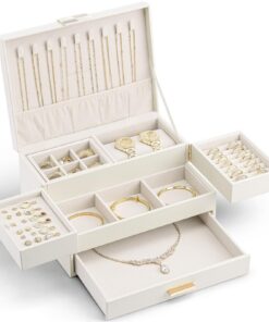 Vlando Groß Schmuckkästchen Damen Schmuck Organizer Beige