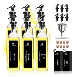 6 Stück Essig Öl Flaschen, hochtransparentes Glas Oil Dispenser Set, 250ml für geordnete Aufbewahrung in der Küche