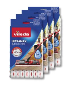 Vileda Ultramax Bodenwischer Ersatzbezüge, Mikrofasern, alle Hartböden, Waschmaschinen geeignet, 4er Sparpack, Eco-Verpa