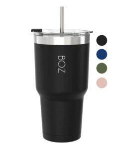 BOZ Trinkbecher Schwarz - Isolierbecher 900 ml für Kaffee - Becher mit Strohhalm & Deckel – Auslaufsicher & Spülmaschine