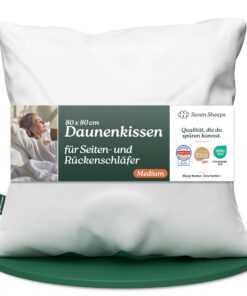 DeuNenkissen 80x80 Medium für Rücken- & Seitenschläfer, 3-Kammer Daunenkissen DOWNPASS, spürbar stützend & angenehm weic