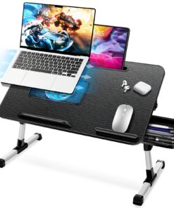 ICARE Höhen- und Winkelverstellbarer Bett- und Couchtisch mit Laptop Kühler und Tablet-Ständer (53 x 30 cm, Schwarz) I
