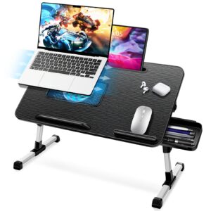 ICARE Höhen- und Winkelverstellbarer Bett- und Couchtisch mit Laptop Kühler und Tablet-Ständer (53 x 30 cm, Schwarz) I