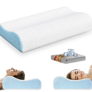 PKBD Kühlende Eisseide&Baumwolle Memory-Schaum Kopfkissen für Seiten- und Rückenschläfer - Ergonomisches Orthopädisches