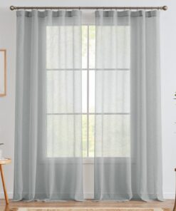 TOPICK Grau Leinen Vorhänge für Wohnzimmer, Küche und Schlafzimmer - 2er Set H 245 x B 140 cm - Landhausstil Modern - Tr