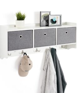 Mondeer Wandgarderobe mit 3 Körben & 5 Haken - Weiß Holz 98x40x22cm für Flur Eingang