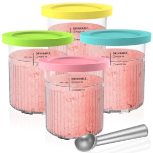 Ninja Creami Deluxe Behälter 4er Set 24oz BPA-frei Spülmaschinenfest Aluminiumlöffel Einbau+Einsatz für Ninja Eismaschin