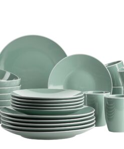 MÄSER 931845 Serie Elissa Grünes Geschirr Set für Moderne Küchen in 24 Teilen mit Steinzeug-Rändern