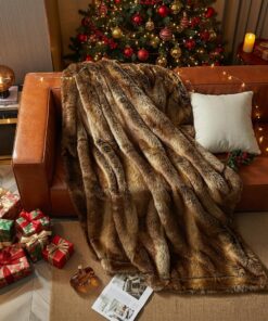 HOMFINE Luxuriöse Kunstfelldecke - Flauschig & Warm für Couch und Bett, 130x150 cm, Braun