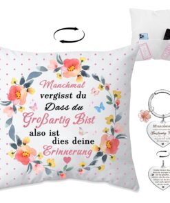 Geschenke für Frauen - 45 x 45 cm Kissen mit Taschen und Schlüsselanhänger - Geburtstagsgeschenk für Besten Freundin/in