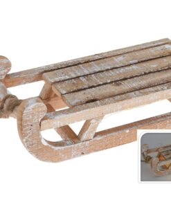 Spetebo LED Deko Holz Schlitten - 30 cm - warmweiß beleuchtet Timer inklusive - Weihnachtsdeko Winterdeko Fensterdeko