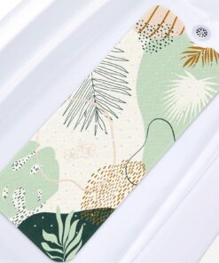 Culudea Boho Monstera Leaves Badewannen-Duschmatte, abstrakte Formen, grün, rutschfeste Wannenmatte, extra lang, maschin