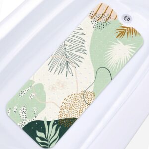 Culudea Boho Monstera Leaves Badewannen-Duschmatte, abstrakte Formen, grün, rutschfeste Wannenmatte, extra lang, maschin