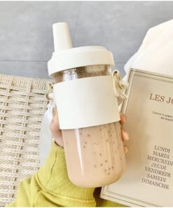 Delmkin 500ml Boba Tea Glasbecher mit Deckel und Strohhalm für.Smoothie