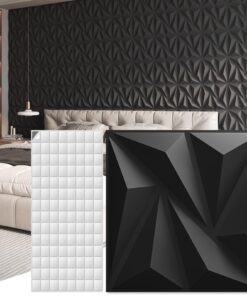 Art3d Schwarz 3D Wandpaneele für Wohnraum Dekoration mit Klebeband PVC-Diamantuell für Hotelzimmer und Büros 30x30cm-Pac