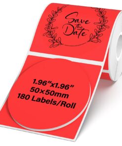 Thermoetiketten Kompatibel mit M110/M220/T50M 180 Stück Rund Vinyl Selbstklebend Etiketten Rolle Rot 50 mm