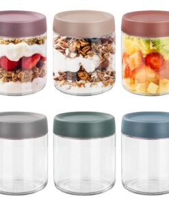 6er Set Overnight Oats Mason Jar Gläser für Joghurt und Müsli, 300ml, Einmachgläser mit Schraubdeckel