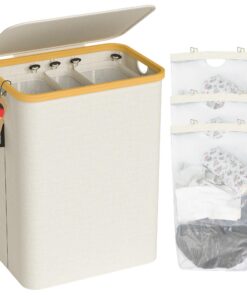AdelDream 160L Wäschekorb mit Deckel für Anwenderinnen und Anwender in der Wohnung zu organisieren Wäschetruhe mit 3 Fä
