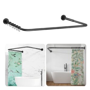 Duschvorhangstange U Form/L Form Schwarz, Verstellbar & mit 12 Vorhangringen für Badewanne/Badezimmer, Bohr-Montage Erfo